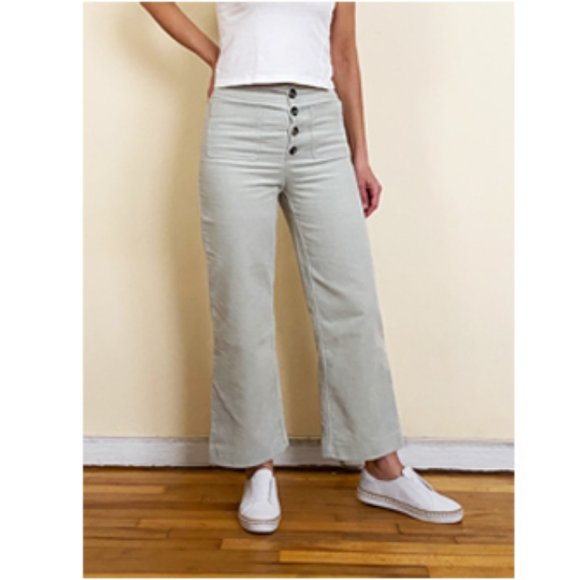 Zara Pants - NEW WOMEN VELVET CROPPED WIDE GREEN PANTS JEANS M